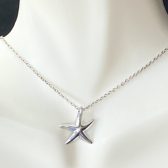 Tiffany & Co Elsa Peretti Starfish Slider Pendant Chain Necklace 3.8g 16" JR8463 - Picture 1 of 7